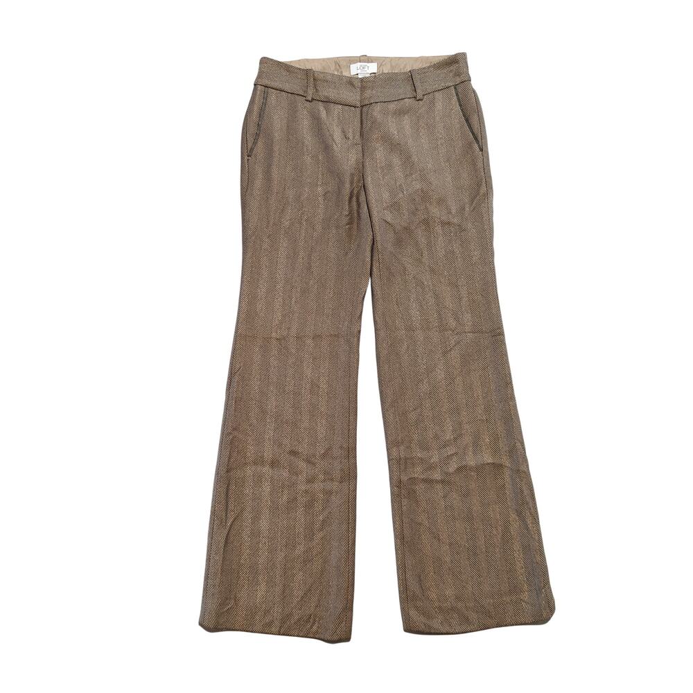 Ann Taylor LOFT Petites Herringbone Wide Leg Trouser Pants Tan 0P